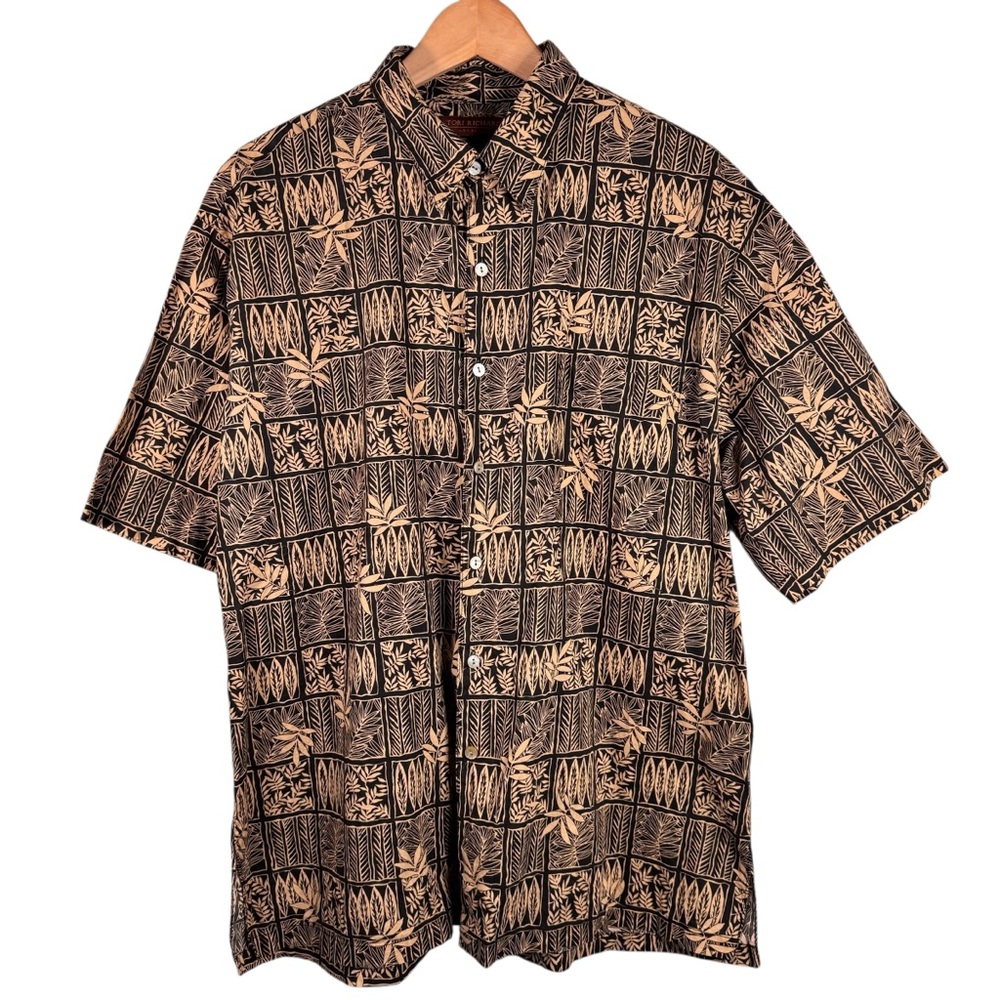 Tori Richard Honolulu Black Tan Palm Leaf Hawaiian Shirt Mens XL Tropical Aloha